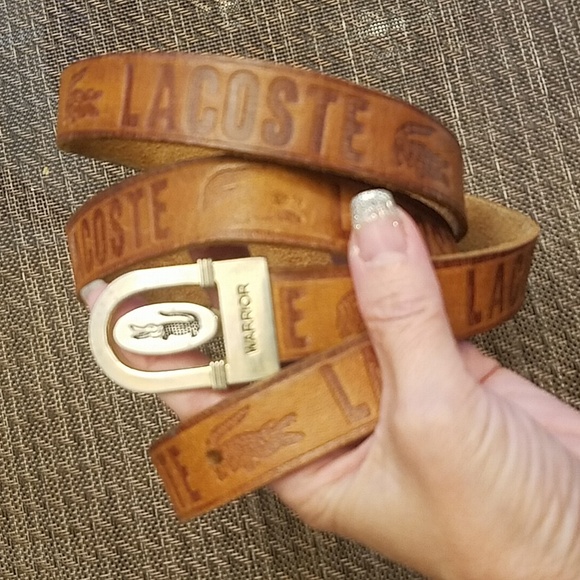 Lacoste Other - RARE Vintage Lacoste leather embossed monogrammed belt and buckle Warrior
